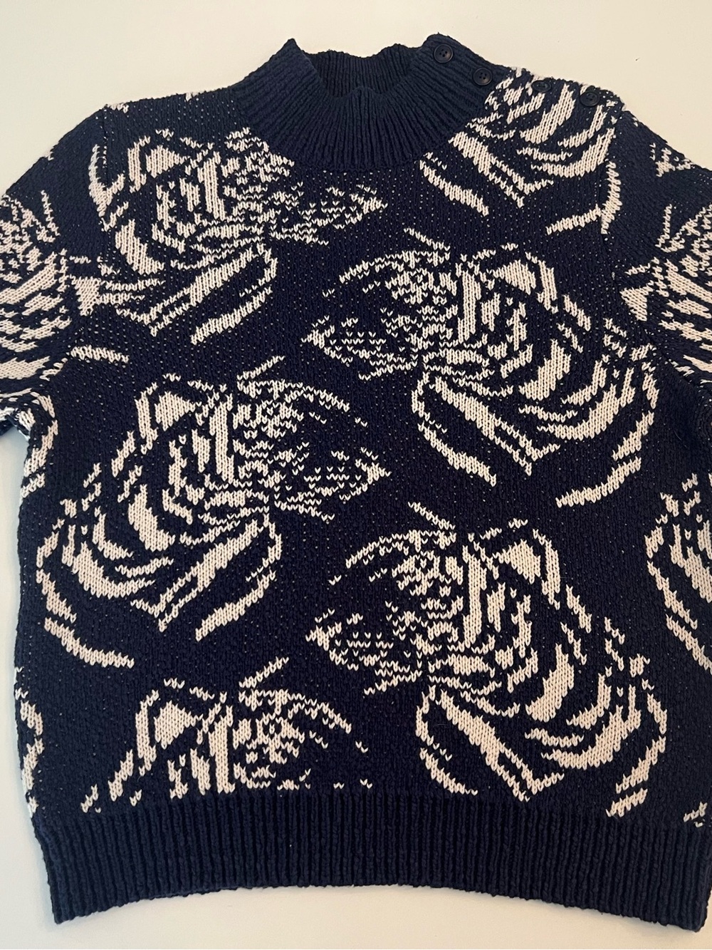 Anthropologie Navy and Cream Floral Turtleneck Sweater